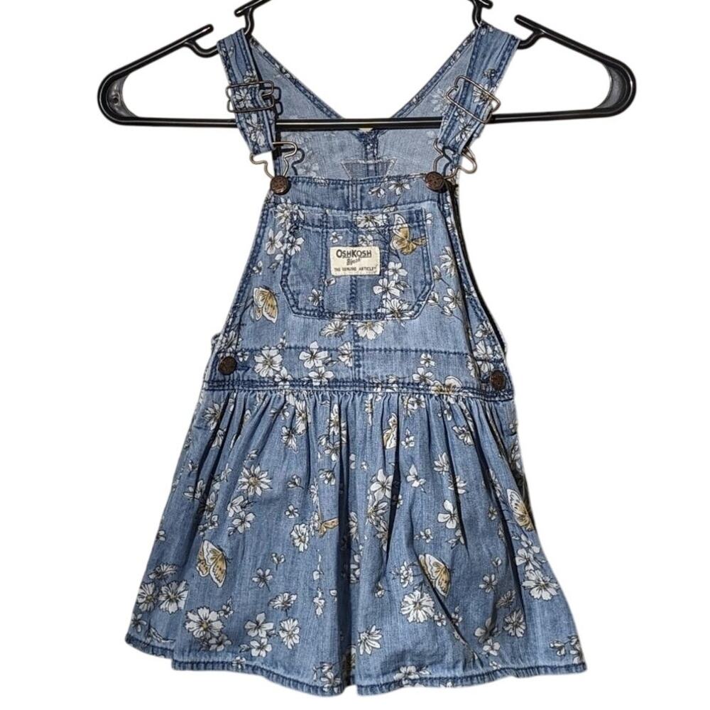OshKosh B'Gosh Floral Denim Bibbed Jumper Skirt Baby Sz 24M